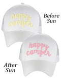 C.C Ponycap Color Changing Embroidered Quote Adjustable Trucker Baseball Cap, Happy Camper