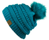 NYFASHION101 Soft Stretch Cable Knit Faux Fur Pom Pom Beanie Hat