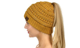 C.C Sparkly Sequin Cable Knit Messy High Bun Ponytail Beanie