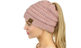 C.C Sparkly Sequin Cable Knit Messy High Bun Ponytail Beanie