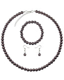 Women's 7mm Simulated Pearl Necklace with Stretch Bracelet and Ball Earrings