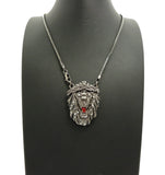 Stone Stud Crowned Fierce Lion Head Pendant