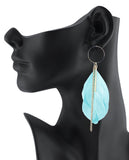 Women's Bohemian Feather Bar Link Chain Dangle Pierced Earrings