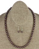 Women's 7mm Simulated Pearl Necklace with Stretch Bracelet and Ball Earrings