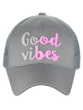 C.C Ponycap Color Changing Embroidered Quote Adjustable Trucker Baseball Cap, Good Vibes