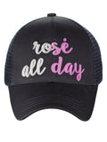 C.C Ponycap Color Changing Embroidered Quote Adjustable Trucker Baseball Cap, Rosé All Day, Navy