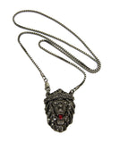Stone Stud Crowned Fierce Lion Head Pendant