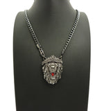 Stone Stud Crowned Fierce Lion Head Pendant