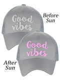 C.C Ponycap Color Changing Embroidered Quote Adjustable Trucker Baseball Cap, Good Vibes