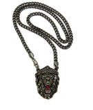 Stone Stud Crowned Fierce Lion Head Pendant