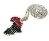 Colored Stone Pan Africa Continent Pendant with 3mm 24" Cuban Chain Necklace