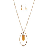 Women's Encircled Wired Stone Pendant Necklace and Earrings Set