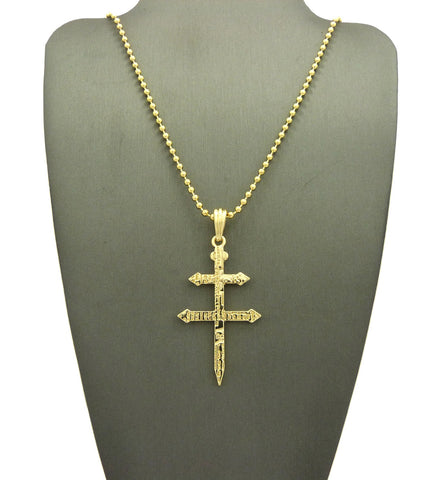 Imprinted Cross of Lorraine Pendant with Chain Necklace