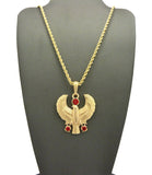 Ruby Red Round Gemstone Horus Falcon Pendant w/ Chain Necklace