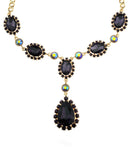 Hanging Encircled Teardrop Purple Stone and Dangling Earrings Set in Gold-Tone