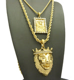 Statue of Liberty and King Lion Pendant Set w/ Rope Chain Necklaces in Gold-Tone