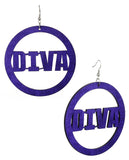 Women's Diva Encircled Wood Dangle Pierced Earrings, Purple