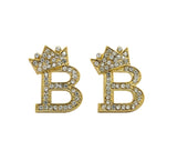 Stone Stud Tilted Crown Initial Pierced Earrings, B/Gold-Tone