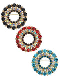 NYFASHION101 Elegant Formal Multi Size Rhinestone Studded Round Brooch Pin Set, Black/Red/Turq/Gold-Tone