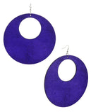 Women's Large Round Flat Wood Dangle Pierced Earrings