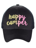 C.C Ponycap Color Changing Embroidered Quote Adjustable Trucker Baseball Cap, Happy Camper