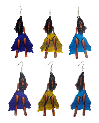 Women's Exquisite African Ebony Model Dangle Pierced Earrings Set, Corset Dress