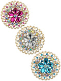 NYFASHION101 Elegant Formal Star Flower Rhinestone Studded Round Brooch Pin Set, Hot Pink/Clear/Turq/Gold-Tone