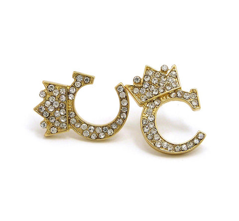 Stone Stud Tilted Crown Initial Pierced Earrings, C/Gold-Tone