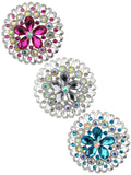 NYFASHION101 Elegant Formal Star Flower Rhinestone Studded Round Brooch Pin Set, Hot Pink/Clear/Turq/Silver-Tone