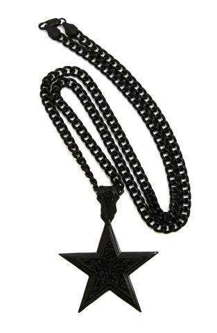 Stone Stud Layered Star Pendant with 5mm 24" Cuban Chain Necklace in Black