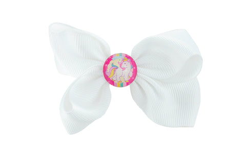 NYFASHION101 Toddlers' Girls' Unicorn Button Grosgrain Ribbon Bow Alligator Clip