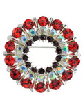 NYFASHION101 Elegant Formal Multi Size Rhinestone Studded Round Brooch Pin, Red/Silver-Tone