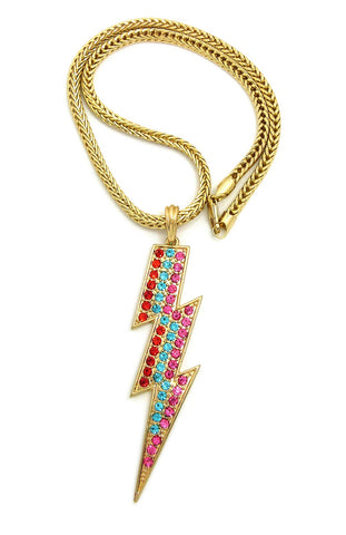 Colored Stone Lightning Bolt Pendant with 4mm 18" Franco Chain Necklace, Gold-Tone/Multi Stone