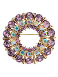 NYFASHION101 Elegant Formal Multi Size Rhinestone Studded Round Brooch Pin, Amethyst/Gold-Tone