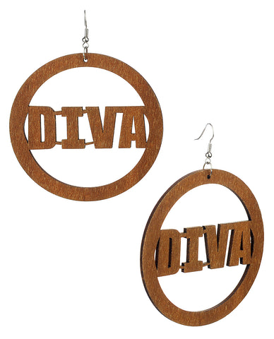 Women's Diva Encircled Wood Dangle Pierced Earrings, Light Brown