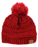 NYFASHION101 Soft Stretch Cable Knit Faux Fur Pom Pom Beanie Hat