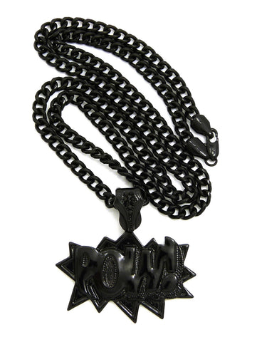 Polished POW! Pendant with 5mm 24" Cuban Chain Necklace in Black
