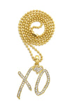 Stone Stud XO Heart Pendant with 3mm Ball Chain Necklace in Gold-Tone, 20"