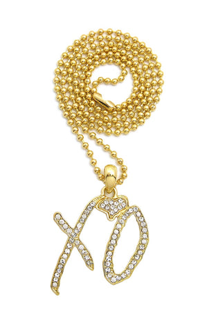 Stone Stud XO Heart Pendant with 3mm Ball Chain Necklace in Gold-Tone, 20"
