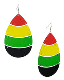 Women's Rasta Linked Shape Wood Pierced Dangle Earrings, Teardrop