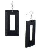 Women's Geometric Open Rectangle Wood Dangle Pierced Earrings