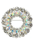 NYFASHION101 Elegant Formal Multi Size Rhinestone Studded Round Brooch Pin, Clear/Silver-Tone
