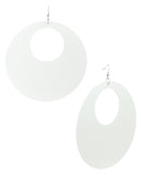 Women's Large Round Flat Wood Dangle Pierced Earrings