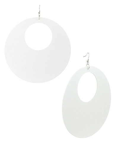 Women's Large Round Flat Wood Dangle Pierced Earrings