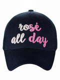C.C Ponycap Color Changing Embroidered Quote Adjustable Trucker Baseball Cap, Rosé All Day, Navy