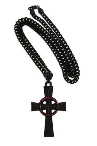 Polished Veritas Aequitas Pendant 5mm Black Cuban Chain Necklace, Black