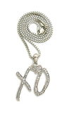 Stone Stud XO Heart Pendant with 2mm 24" Box Chain Necklace, Silver-Tone