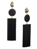 Women's Wood Geometric Round and Rectangular Clip On Earrings, Black