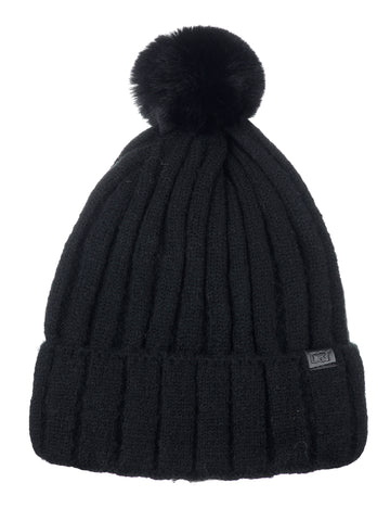 D&Y Solid Knit Beanie With Pompom Sherpa Inner Lined For Extra Warmth