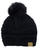 NYFASHION101 Soft Stretch Cable Knit Faux Fur Pom Pom Beanie Hat